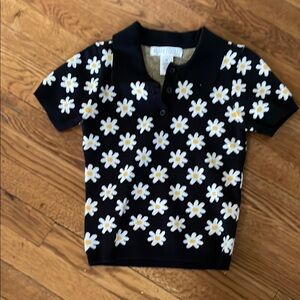 Women’s sweater knit Black Daisy Polo Shirt size XS